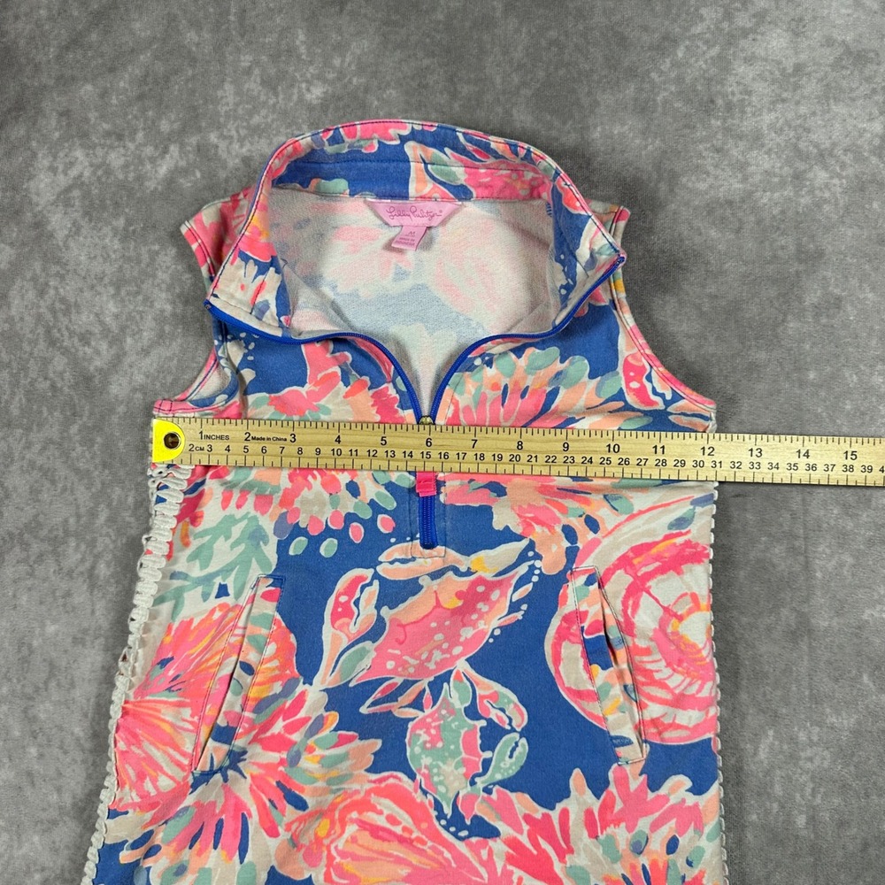 Lilly Pulitzer Girls M 6-7 Blue Pink Floral Crab Shell Quarter Zip Dress Knit - Picture 5 of 6